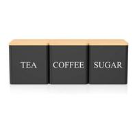 Black 3X Tea Sugar Coffee Canisters Kitchen Food Storage Container Metal Airtight Jars