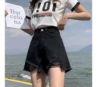 (black, 3XL) Comfortable Skinny Fashionable and Versatile Denim Shorts Female Summer High-waisted Thin Hundred with Broken Holes Loose Wide-leg A-line Pants