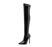 Black,4.5 UK,Womens Over The Knee High Boots Zipper Pointed Toe Stiletto High Heels Patent Leather Riding Thigh High Boots Long Boot Dress Shoes
