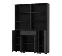 (Black) 4 Door 6 Shelf 1 Drawer Cabinet Bookcase Cupboard