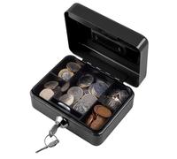 Jazooli Heavy Duty Metal Cash Money Coin Box Bank Deposit Steel Tin Security Safe Petty 2 Keys Lock Lockable Jewellery Passports Documents Security Case, Black, 4"