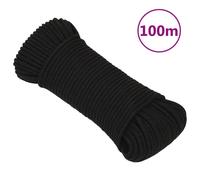 vidaXL Durable Black Polyester Work Rope, 4mm Diameter, 100m Long, High Tensile Strength, Multipurpose for Indoor and Outdoor Use, Not Suitable for Climbing or Lifting Heavy Goods