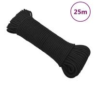 'vidaXL Boat Rope - Full Black Polypropylene Marine Rope for Sailing, Boating and Yachting - 4mm Thickness, 25m Length - Durable, Weather Resistant