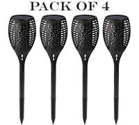 (Black - 4 Pack) Set 2/4 Solar Dancing Flame LED Torch Garden Light