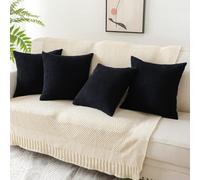 (Black) 4 Pack Stripe Velvet Filled Cushion Covers 45x45cm- Cushion Covers with Cushion Pads Complete Set UK