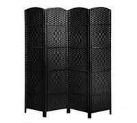 Black 4 Panel Wicker Room Divider Hand Made Privacy Screen Living Room Separator Partition