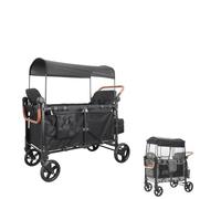 Black 4-Seater Kids Camping Wagon with Mosquito Net buggy | Heavy Duty Foldable Stroller Wagon EVA Wheels Metal Frame