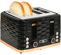 Black 4 Slice Toaster Honeycomb Design Kitchen Appliance 7 Browning Levels