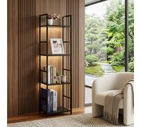 Black 4 Tier Bookshelf With Slim Design , Modern Shelving Unit For Office, Study And Living Room