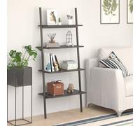 Black 4-Tier Leaning Shelf 64x34x150.5cm Engineered Wood & Steel Bookcase Stand