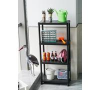 Gr8 Home Lightweight 4 Tier Black Plastic Shelving Unit Storage Racking Shelves Garage Warehouse Home Shed Rack