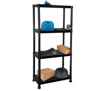 Gr8 Home Lightweight 4 Tier Black Plastic Shelving Unit Storage Racking Shelves Garage Warehouse Home Shed Rack