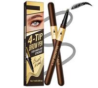 Black 4-Tip Brow Pen for Hair-Like Strokes & Natural Definition - Water-Resistant Long-Wear Precision Eyebrow Definer, Fine Point Makeup Tool for Daily Use, Sparse Brow Filling, Soft Defined