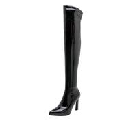 Black,4 UK,Over The Knee Boots for Women Stiletto High Heels Pointed Toe Patent Leather 3.7 Inch Fall Boots with Zipper Fashion Dance Party Long Boot Shoes
