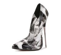 Black,4 UK,Womens High Stiletto Heels Pointy Closed Toe Slip on Pumps with 6.3 inch/16cm Metal Heel Printed Wedding Bridal Party Prom Dress Shoes