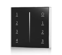 Black 4 Zone 2.4GHz RF Wireless Wall Mounted Touch Glass Panel Dimming Remote Control for Single Colour LED Strip Lights (2xAAA Batteries)