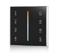 Black 4 Zone 2.4GHz RF Wireless Wall Mounted Touch Glass Panel Remote Control for CCT LED Strip Lights (2xAAA Batteries)