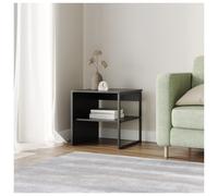 (Black) 40cm Wood & Steel Sofa Side Table Bedside Living Room Unit w/ Open Storage Shelf