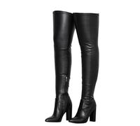 Black,41,Women's Stretchy Knee High Boot, Sexy Pointed Toe High Block Heel Thigh High Boots, Winter Large Size Faux Leather Side Zip Knight High Heels