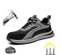 (black, 46) Labor protection shoes, suede, steel head, anti-smashing, puncture-proof, breathable, deodorant, anti-slip rubber soles, working shoes