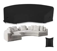(Black, 483x99x92cm) Patio Sectional Curved Sofa Protector Covers 210D Oxford Waterproof Outdoor Garden Sectional Curved Couch Furniture Cover