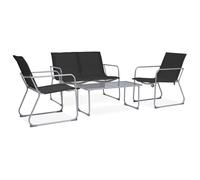 Black 4pc Garden Lounge Set Textilene & Steel, Glass Table 90x45x38cm 102x53x80