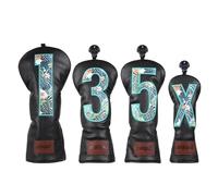 Black 4pcs/set Golf Club Headcovers Cover for 3 5 Woods Driver Hybrids Large Floral No. Birdie Logo