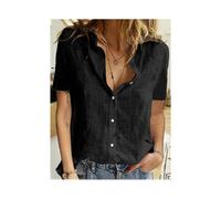 (black, 4XL) Casual Summer Short Sleeve Solid Loose Shirts Women Elegant Vintage Harajuku Cotton and Linen Blouses and Tops Oversized Tunic