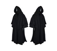 (Black, 4xl) Hooded Ages Middle Robe Cloak Wizard Role Playing Costume Event Halloween For