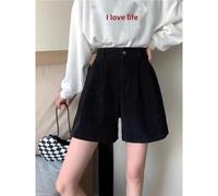 (black, 4XL) Women's High-Waist Corduroy A-Line Shorts - Autumn/Winter 2023 Collection: Slim, Retro, Casual Style