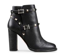 Black,5.5 UK,Womens PU Leather Ankle Boots Round Toe Chunky Block Heel Short Booties Studded Winter Fall Dress Shoes with Belt Buckle Strap