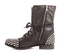 Black,5.5 UK,Womens Studded Ankle Boots Round Toe Chunky Low Heels with Lace-up Design and Side Zipper Short Booties for Casual Comfort Hiking