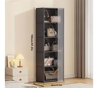 (Black, 5 grids 6 layers-single row) 5/6-Tier Metal Open Bookshelf and Display Rack, Freestanding Space-Saving Closet System with Dust-Proof Cover
