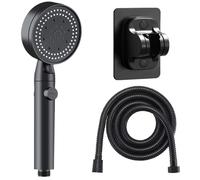 Black 5 Mode Adjustable High Pressure Shower Head Water Saving with One-Key Stop Holder Hose Bathroom Accessories(Sh-Hose Holder)