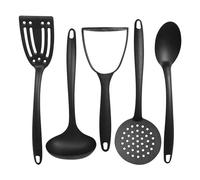 Black 5 Piece Kitchen Utensil Set Nylon Cooking Tools Potato Masher Spoon Ladle