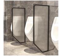 Black 5-Piece Public Toilet Partition Screen with Tempered Glass, Stainless Steel Frame Urinal Divider for Men’s Restroom Privacy in Schools, Bars, and Hotels