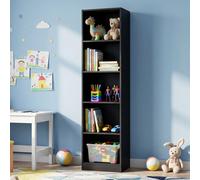 (Black) 5 Tier Bookcase - Tall Freestanding Wooden Bookshelf for Living Room, Study & Bedroom (50 cm W x 30 cm D x 182 cm H)