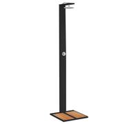 vidaXL Outdoor Shower - Black Poly Rattan with Acacia Wood Base, Powder-Coated Steel Frame, 224cm Height, 135cm Hose.