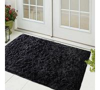 (Black, 50 X 80 Cm) Shaggy Rug Soft Non-Slip Bathmats Welcome Door Mat