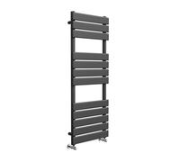 (Black, 500mm W x 1200mm H) Richmond Heated Towel Rail Black / Brushed Brass Flat Panel Bathroom Towel Radiator