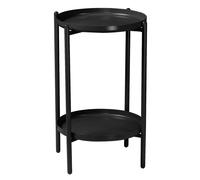 (Black) 50cm 2-Tier Round Metal Side End Table Living Room With Shelf Bedside Nightstand