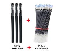 (black, 53pcs/set) 3 Gel Pens + 50 Refills Set 0.38mm Black Blue Red Ink Bulk Pens Thin Tip Journal Writing School Supplies Stationery