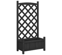 vidaXL Black Solid Wood Fir Planter with Trellis - Rectangular Outdoor Garden Planter Box, Stylish Plant Support for Climbing Plants, Patio/Terrace Decor