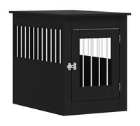 "vidaXL Black Engineered Wood Dog Crate Furniture with Lockable Door, Dual Function as Stylish End Table and Pet Kennel, Ventilated Design with Adjustable Side Door"