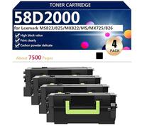 Black 58D2000 Hight Capacity Toner Cartridges Replacement for Lexmark MS823 MS825 MX822 MS822 MX725 MX826 Printer, High-Definition Printing, 7500 Pages,Black-4 pack