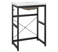 Vidaxl Bathroom Washbasin Frame With Built-in Basin Black Iron, Black