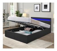 (Black, 5ft King Size) Faux Leather Gas Lift Ottoman Bed Frame With LED 3ft 4ft 4ft6 5ft