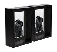 Nicola Spring 2x Black 5 x 7 inch 3D Deep Box Wooden Photo Frames with Black 4 x 6 inch Mount - Standing Hanging Craft Shadow Memory Picture Display Case for Flowers Crafts Art Medal