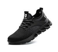 (Black, 6.5 UK (men's)) Lightweight Safety Trainers Steel Toe Cap Work Shoes Mens Women Hiking Boots