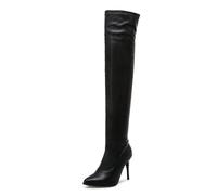Black,6.5 UK,Thigh High Boots for Womens Over The Knee Boots with Pointed Toe Stiletto Heels Long Boot Pull on Wide Calf Design and Comfy